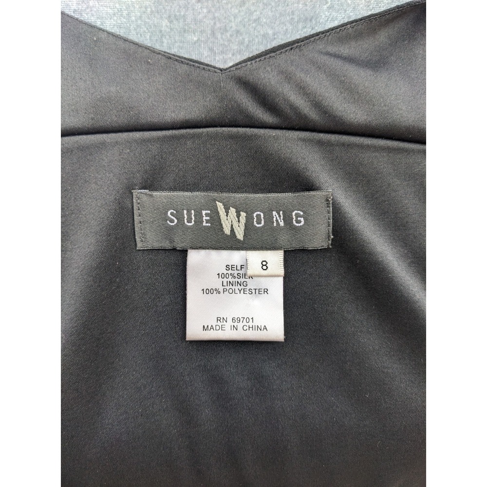 Vintage Y2K Sue Wong Black Silk Floral Applique Dress 8 Whimsigoth Embroidered - Picture 6 of 16
